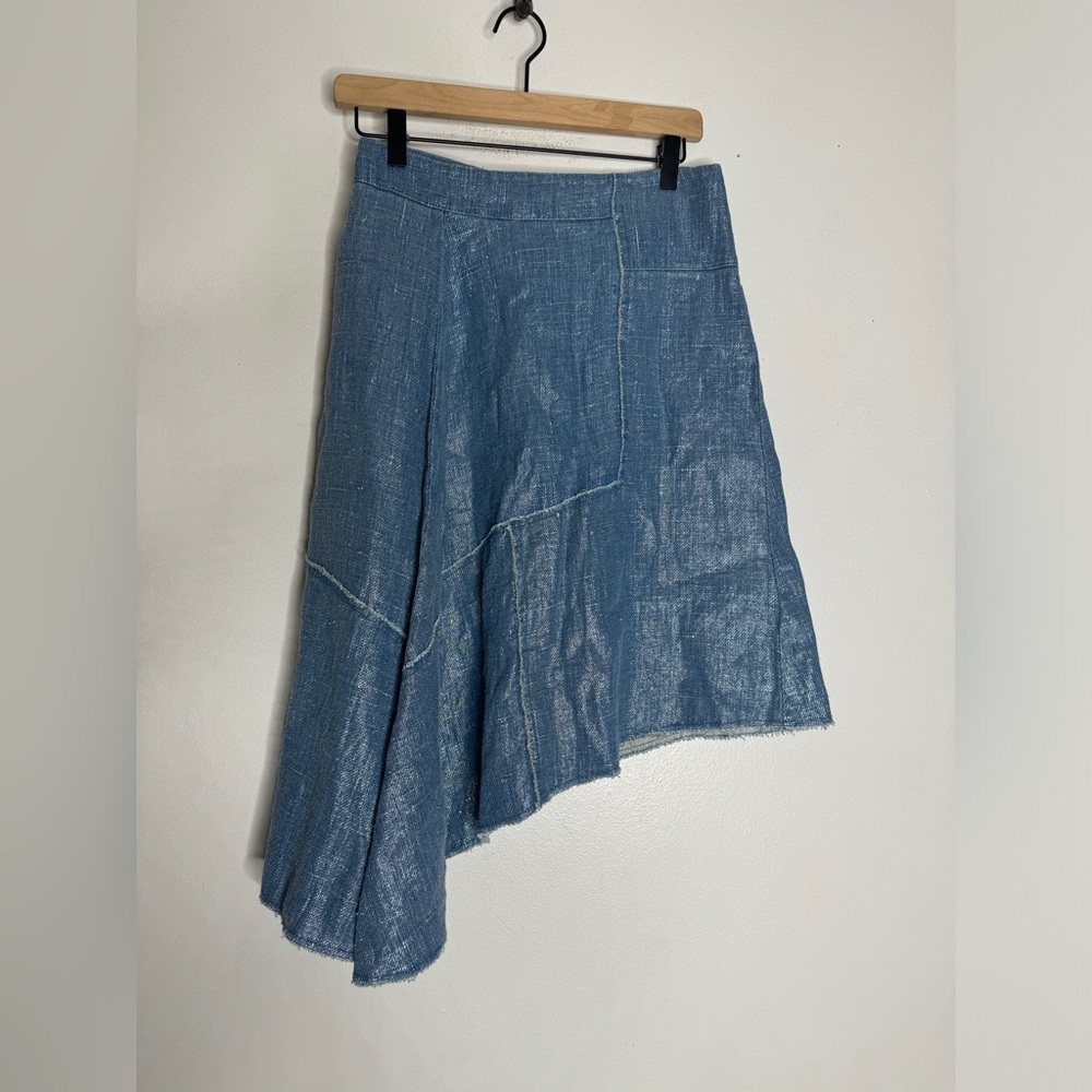 anthropologie Pilcro Size 0 Blue Summer Linen Asymmetrical Skirt CP